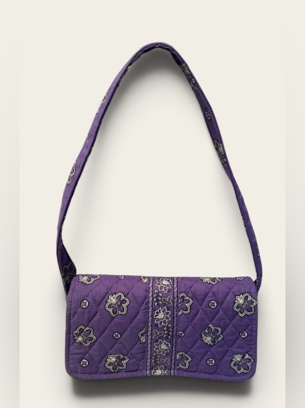 Vera Bradley Purple Quilted Floral Shoulder Bag with Embroidered Accents